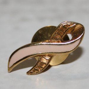 Beautiful gold and pink breast cancer ribbon lapel pin 7/8"